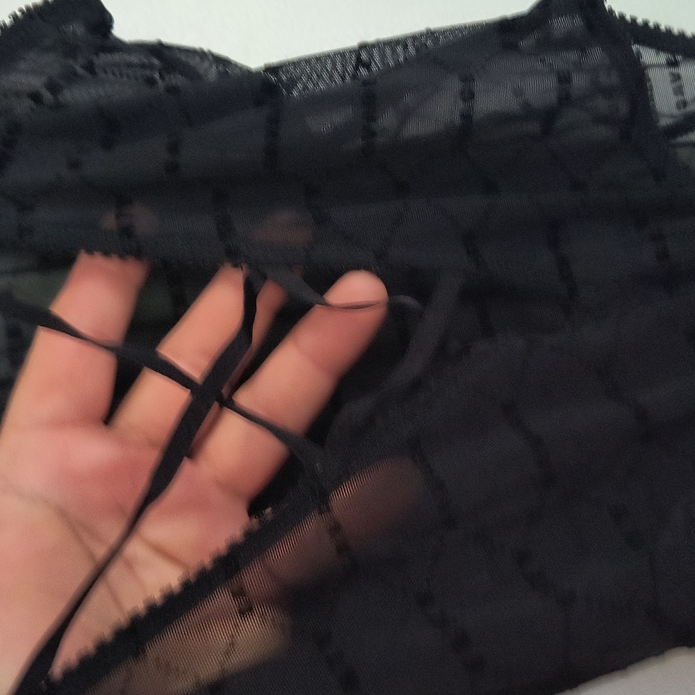 Savage X Fenty Flocked Logo Teddy Sheer Black Bodysuit Teddy Sz Med Women - Picture 8 of 12